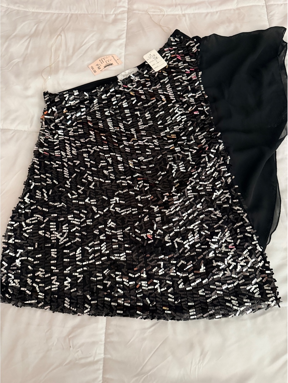 Dressbarn Black Sequin One-Shoulder Top Size PM